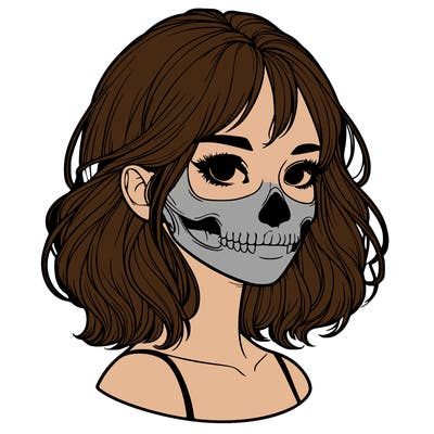 realistic girl with skull