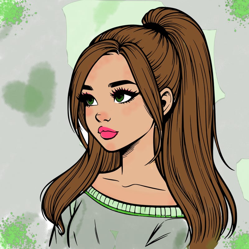 realistic girl with a high ponytail