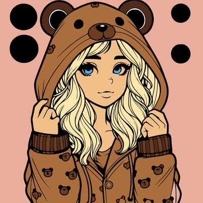 realistic girl in a animal pjs hoodie