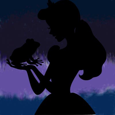 a shadow of a princess holding a frog realistic