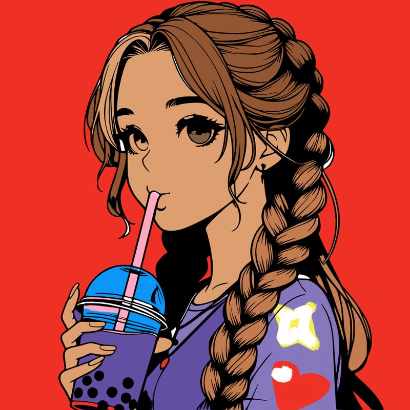 realistic girl with braided hair drinking boba