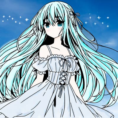 anime girl, long hair, long dress