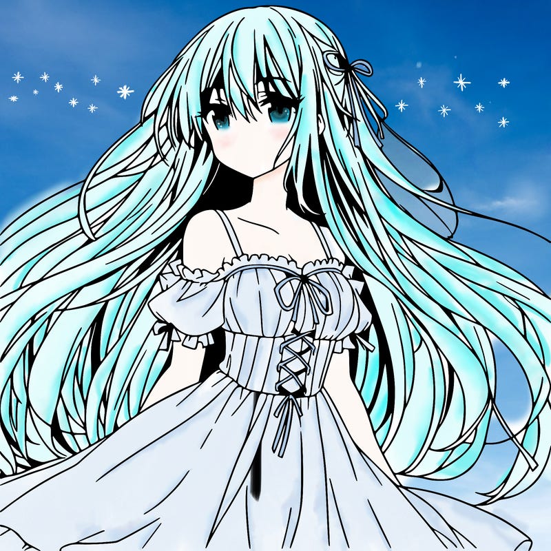 anime girl, long hair, long dress