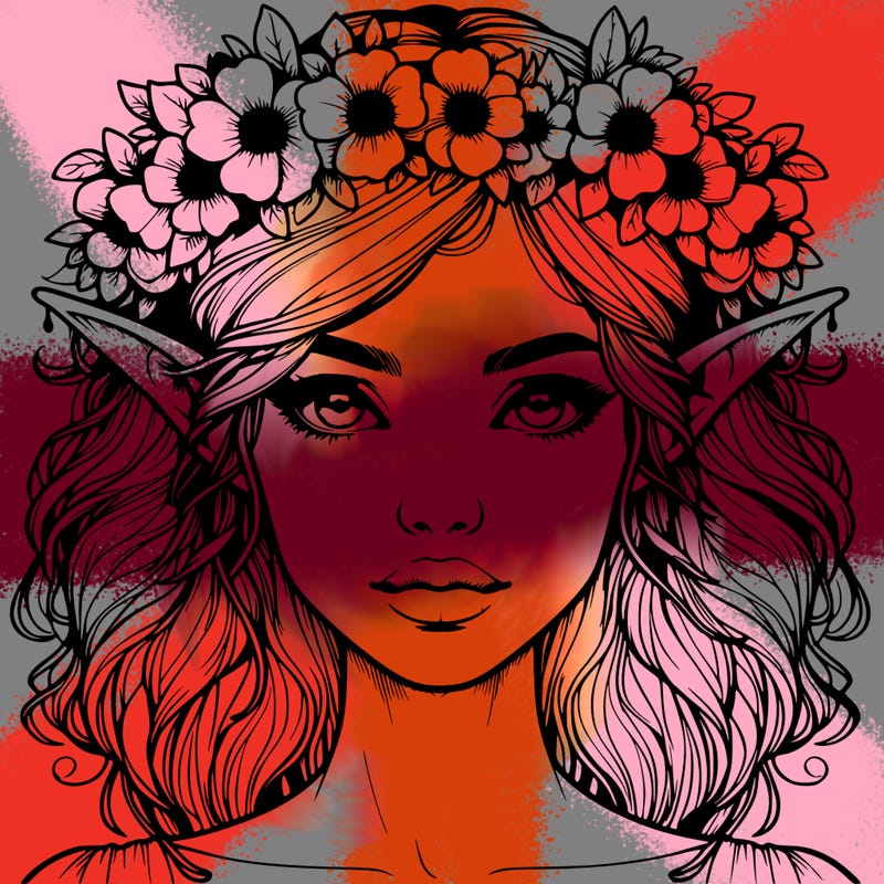 realistic female elf with flower crown