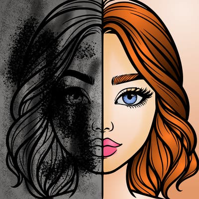 realistic girl split half