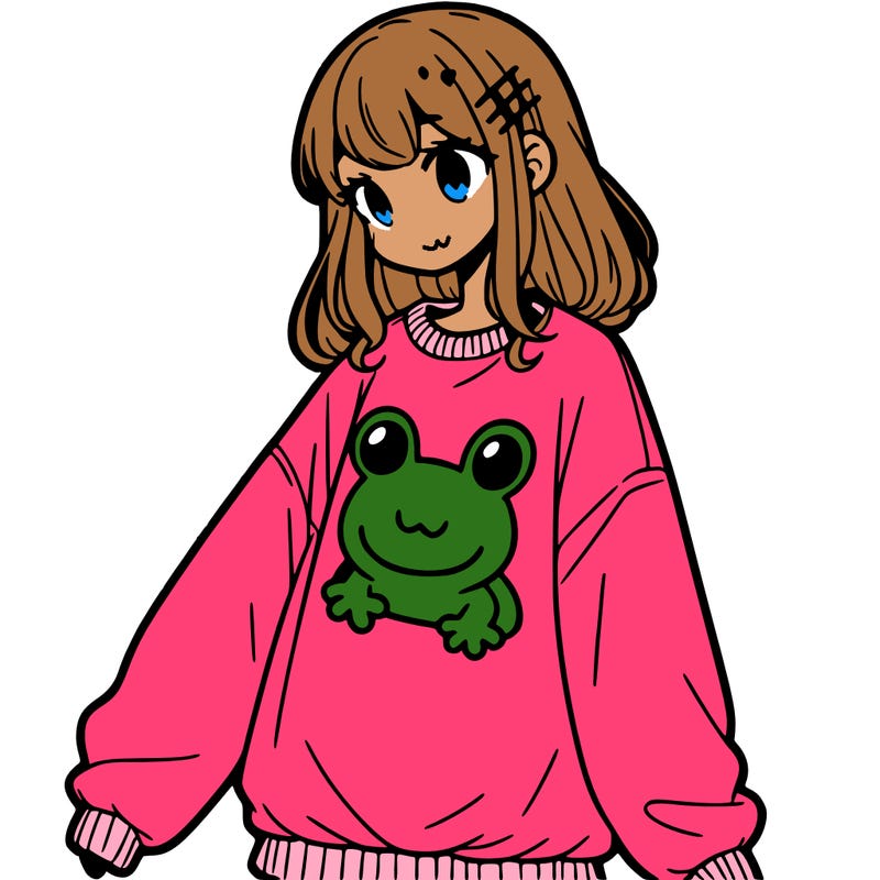 girl wearing frogging sweatshirt