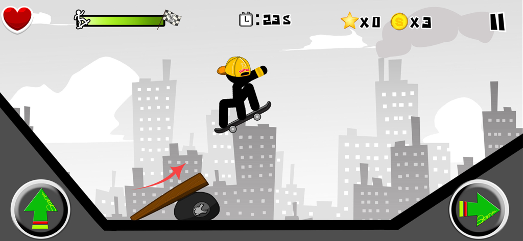 Stickman Skate 360 Epic City - Stickman skater performing a jump trick in an urban city environment