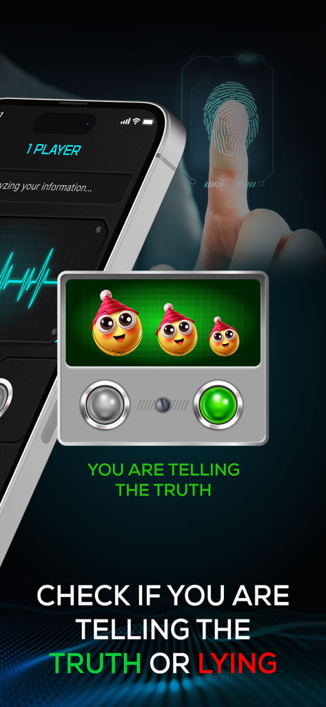 Un smartphone mostrando una aplicación de broma de escáner de huellas dactilares con un resultado positivo de verdad y un indicador de luz verde