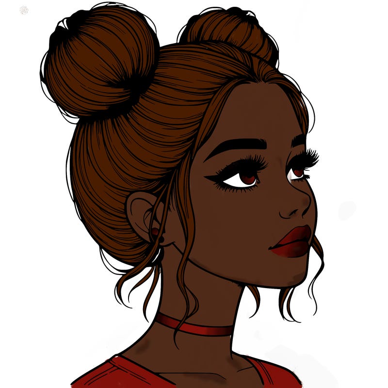 realistic girl with buns on the top of her head