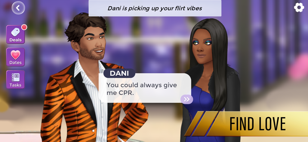Two characters flirting in a scene from the Episode Reality Stars mobile game