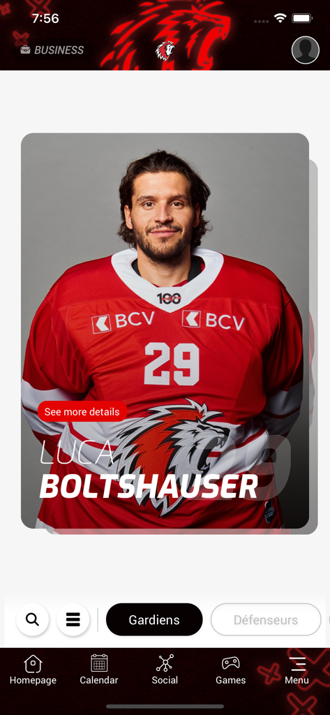 Lausanne HC - Profilo del portiere Luca Boltshauser nell'app mobile Lausanne HC