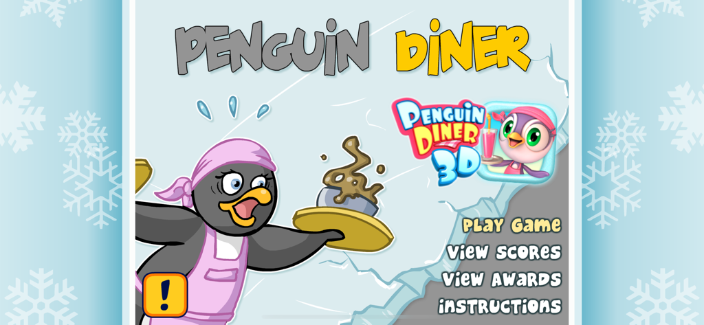 Penguin Diner: Restaurant Dash - La pantalla del menú principal del juego Penguin Diner Restaurant Dash con Penny, la camarera pingüino