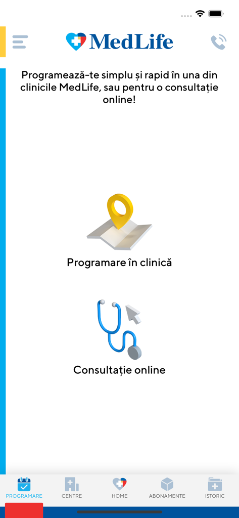 MedLife - MedLife app interface for scheduling clinic or online medical appointments