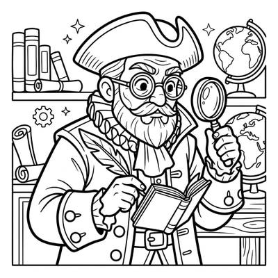 Spark your child's imagination with this delightful coloring page featuring a classic historical explorer immersed in his studies. This engaging scene is perfect for young artists eager to discover the past through creative coloring fun.