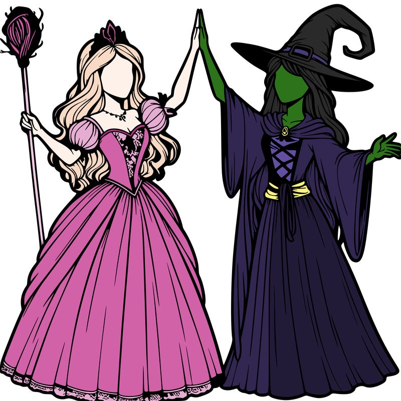 detailed realistic split of a princess and a witch