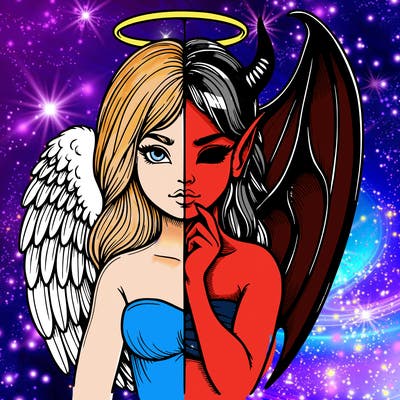 realistic angel half demon