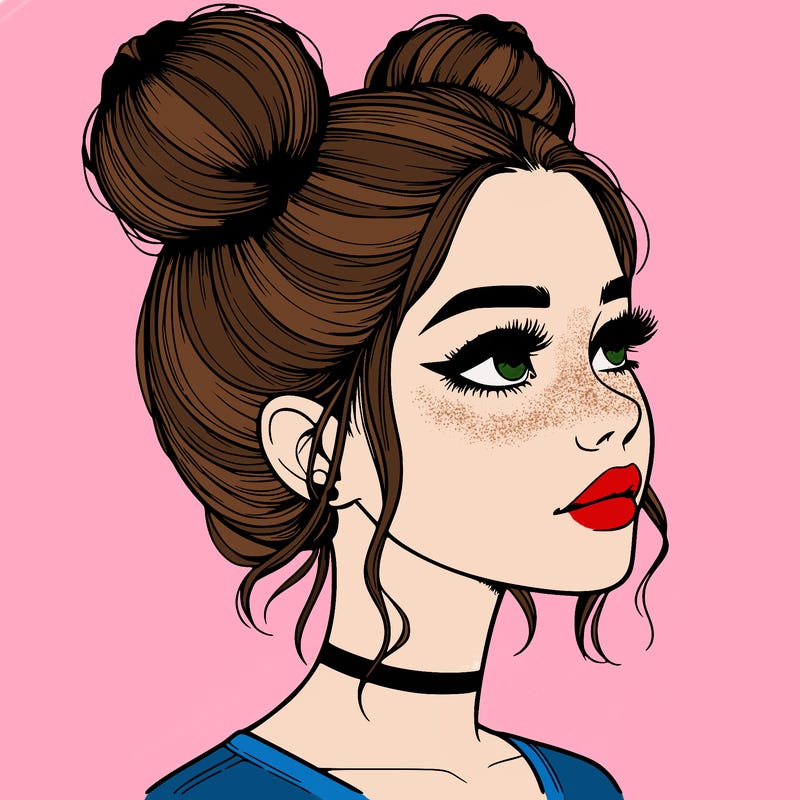 realistic girl with buns on the top of her head