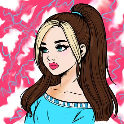 realistic girl with a high ponytail