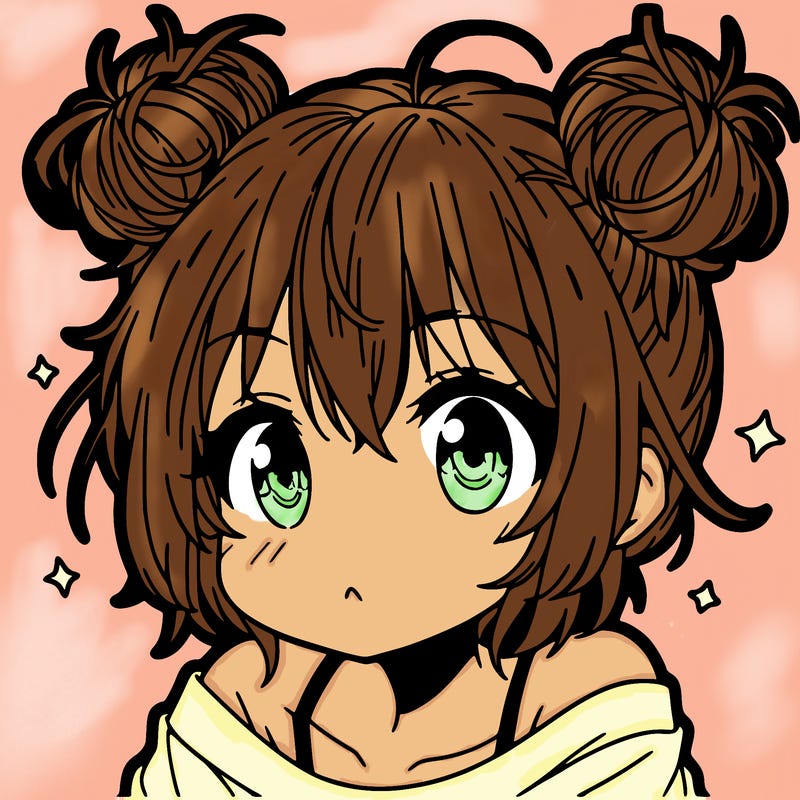 a manga girl with messy small buns