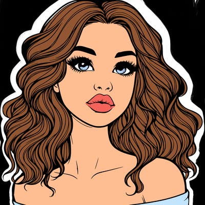 realistic girl with wavy hair and lips