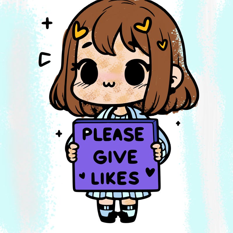 girl holding a sign that says “please give likes”