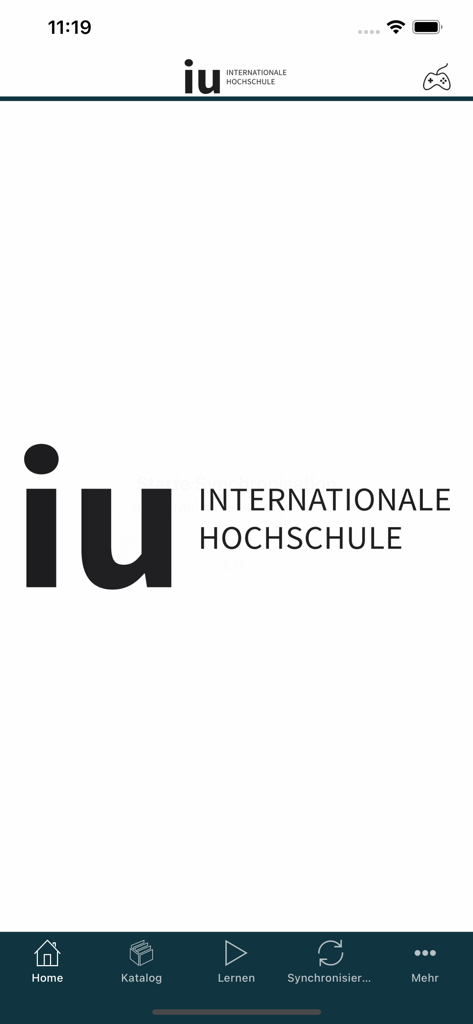 IU-BrainYoo - IU-BrainYoo mobile app home screen featuring the IU Internationale Hochschule logo and navigation menu