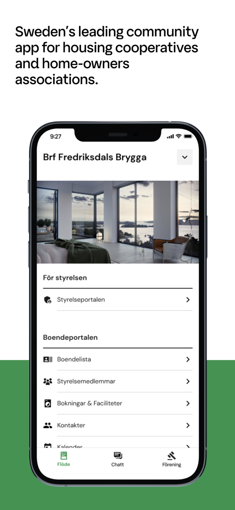 Boappa app home screen showing management tools for housing cooperatives and homeowners associations