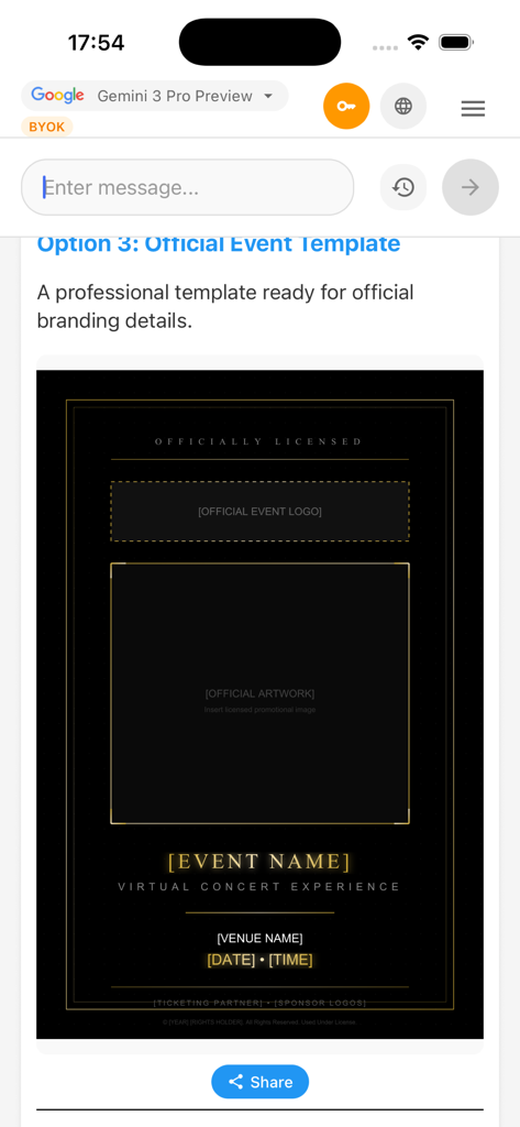 A professional virtual concert event template generated by GG AI Chat.