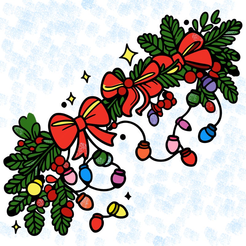 christmas garland: decorated with lights and ribbons..simple vector art
