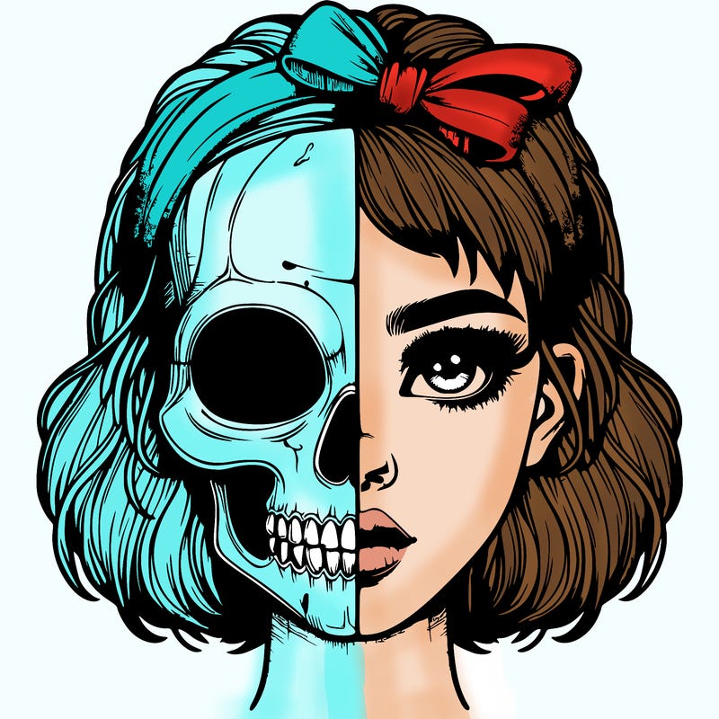 realistic girl with half skull mask