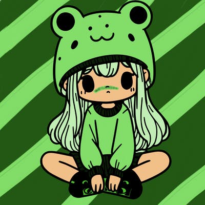 a girl wearing a frog hat and some frog socks