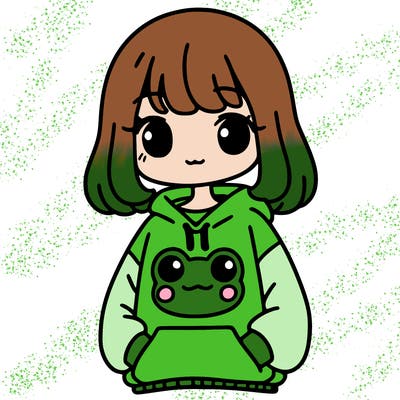 girl wearing frogging sweatshirt
