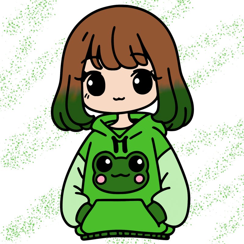 girl wearing frogging sweatshirt