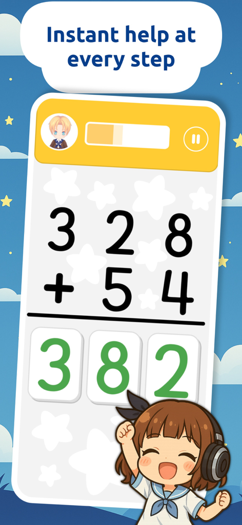 Math Games ABC - Kids learning math addition with a cute chibi character