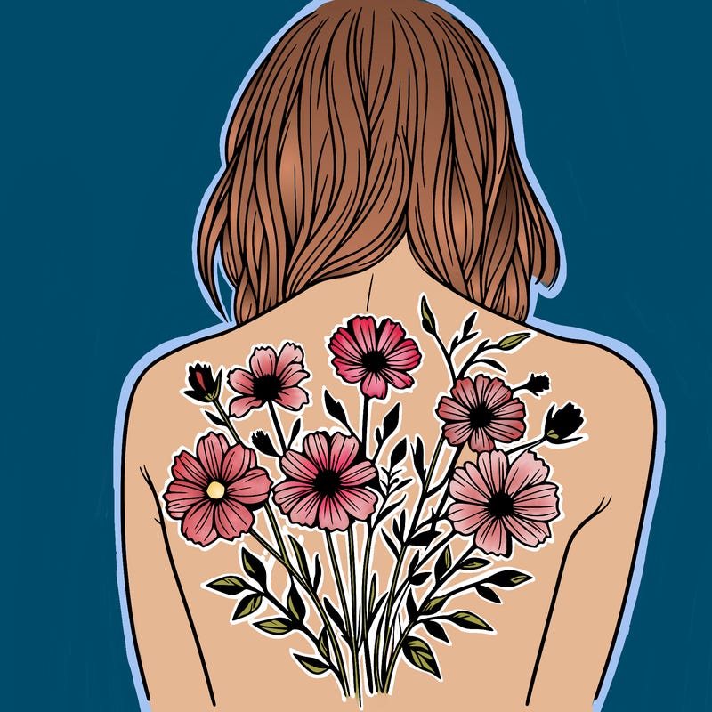 wildflower back tattoo woman realistic