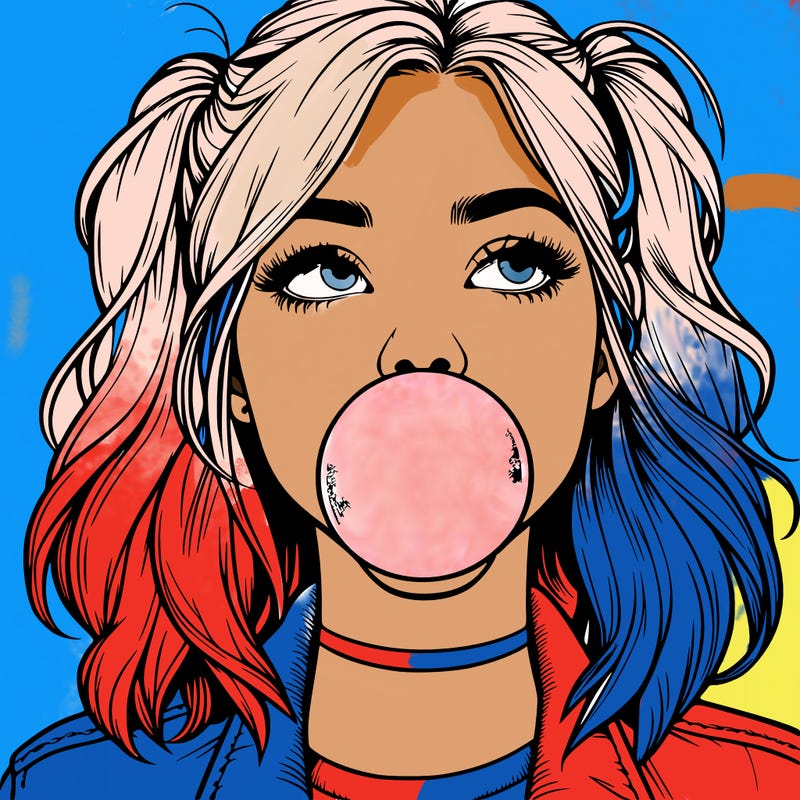 realististic girl blowing bubble -gum