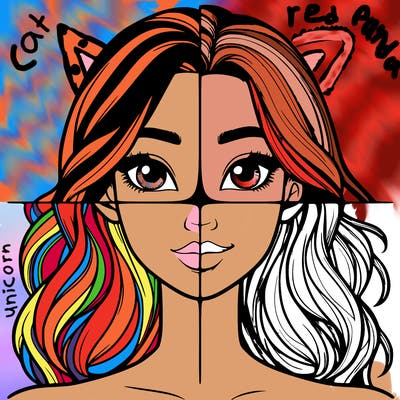 a realistic girl split into four parts