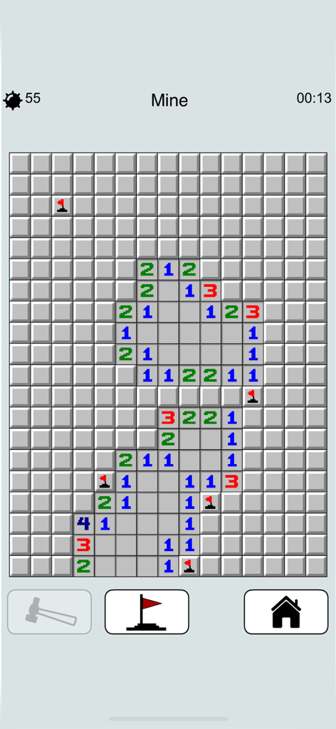 Mine Detector - classic puzzle - Plateau de jeu classique de Démineur avec des numéros et des drapeaux