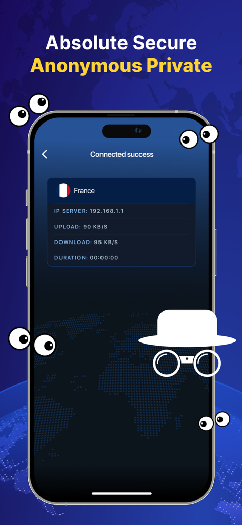 VPN Lite: Super VPN Proxy - Interface do aplicativo VPN Lite mostrando uma conexão anônima bem-sucedida a um servidor na França.