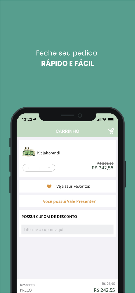 Bio Extratus - Shopping cart screen in the Bio Extratus mobile app showing a hair care kit and checkout options