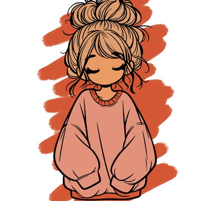 girl with baggy sweatshirt and messy bun