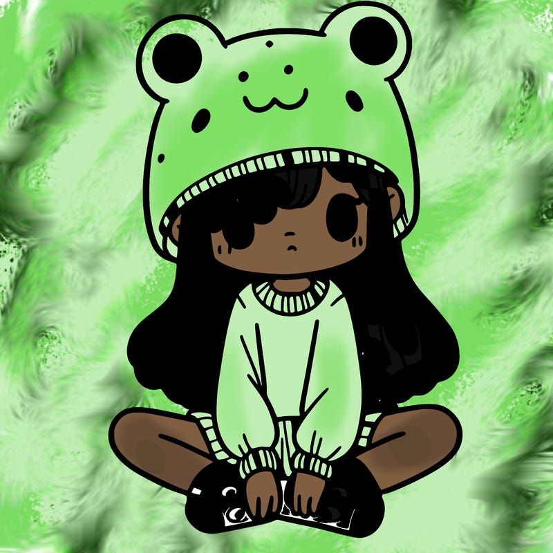 a girl wearing a frog hat and some frog socks