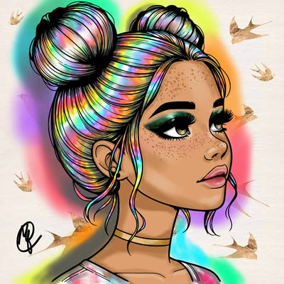 realistic girl with buns on the top of her head