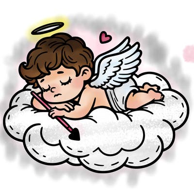 cupid asleep on a cloud