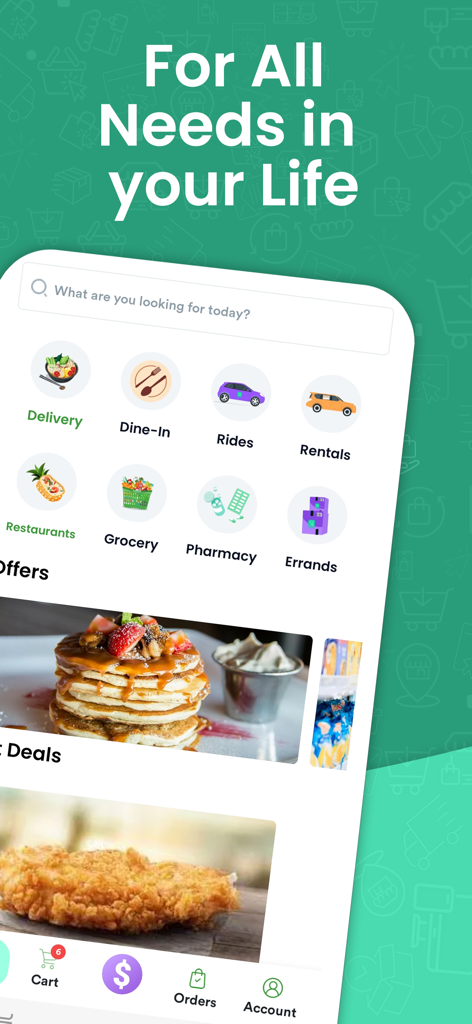 Vonzuu - Vonzuu app interface showing service icons for delivery rides grocery and errands
