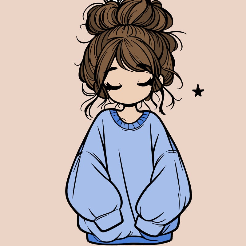 girl with baggy sweatshirt and messy bun