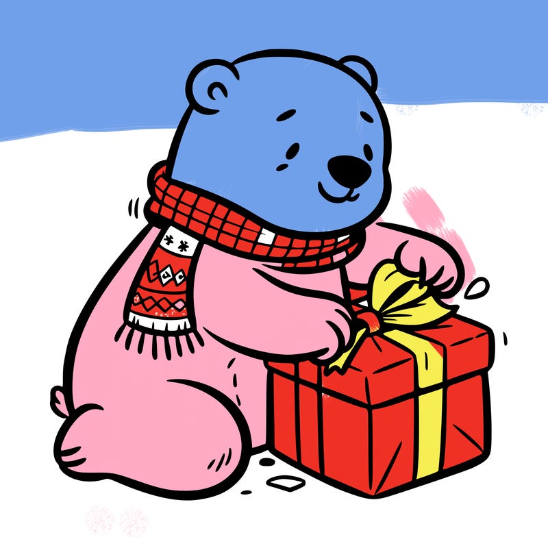 polar bear wrapping a present