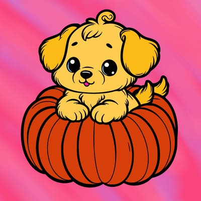 cute little puppy in a pumpkin