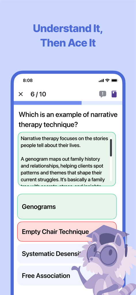 NCE Exam Prep 2026 | EZPrep - Eine Übungsfrage und detaillierte Erklärung in der EZPrep NCE-Prüfungsvorbereitungs-App.