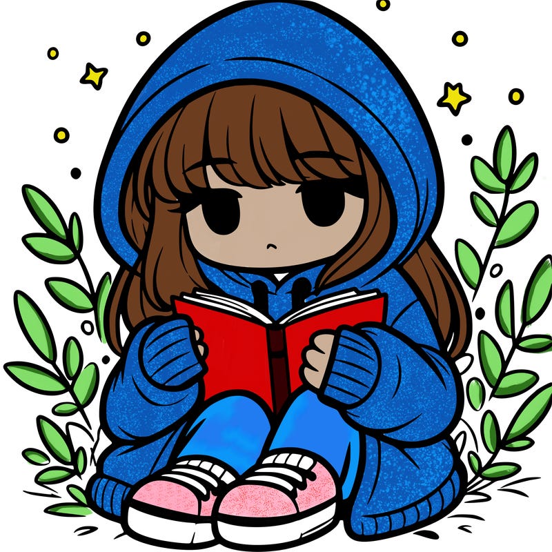 girl in oversized hoodie reading a book